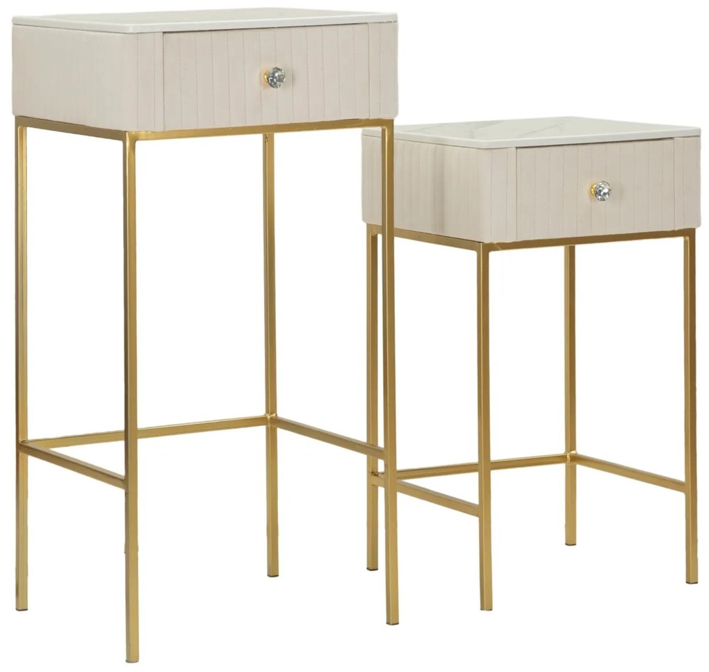 Arany színű kisasztal készlet – 2 db fiókos – kortárs