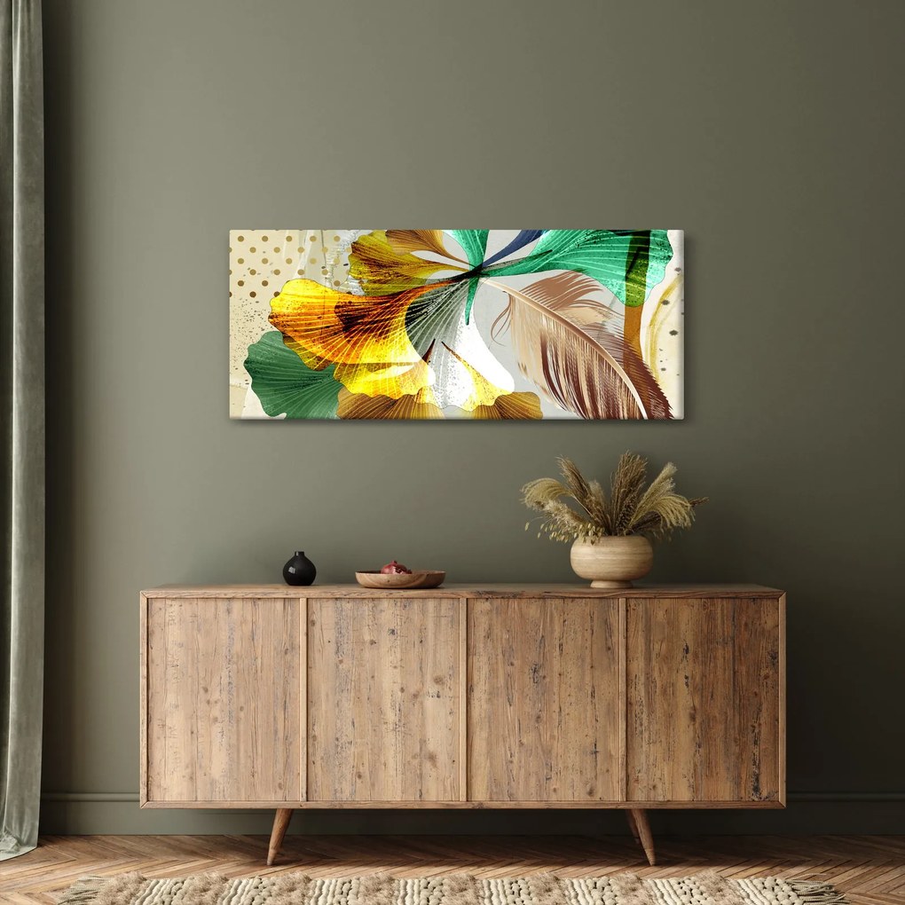 Kép - Levelek tollal (120x50 cm)
