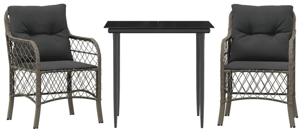 3 részes szürke polyrattan bisztrógarnitúra párnákkal