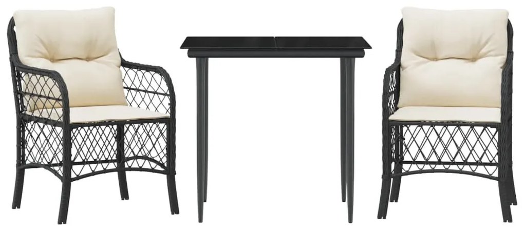 3 részes fekete polyrattan bisztrógarnitúra párnával
