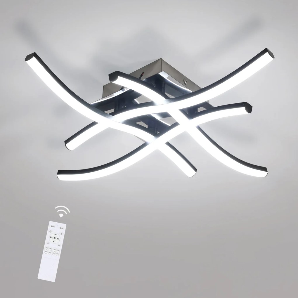 Lampa Sufitowa Led Plafon Czarny Żyrandol Chrom Nowoczesny Z Pilotem 28W