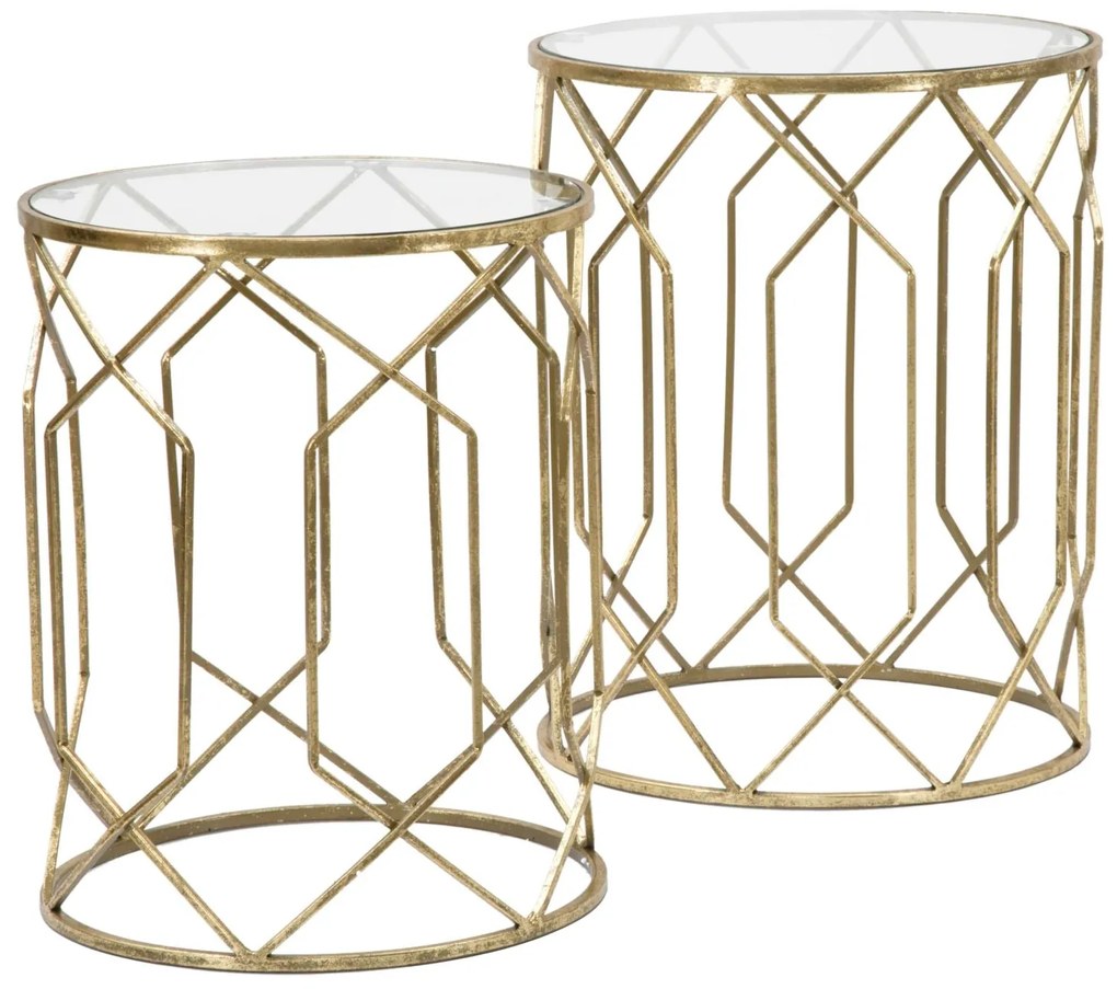 Oro aranyszínű fém kisasztal készlet üveg lappal – 2 db – Duetto