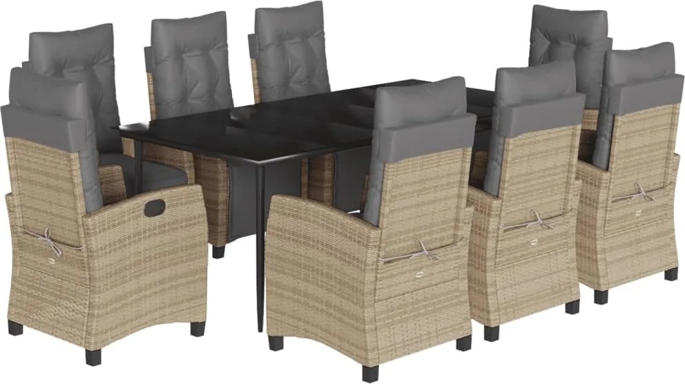 vidaXL 9 részes vegyes bézs polyrattan kerti étkezőgarnitúra párnákkal