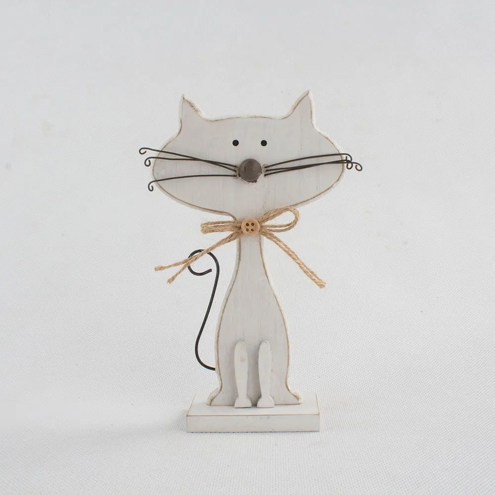 Cats macska alakú fehér fa dekoráció, magasság 18 cm - Dakls