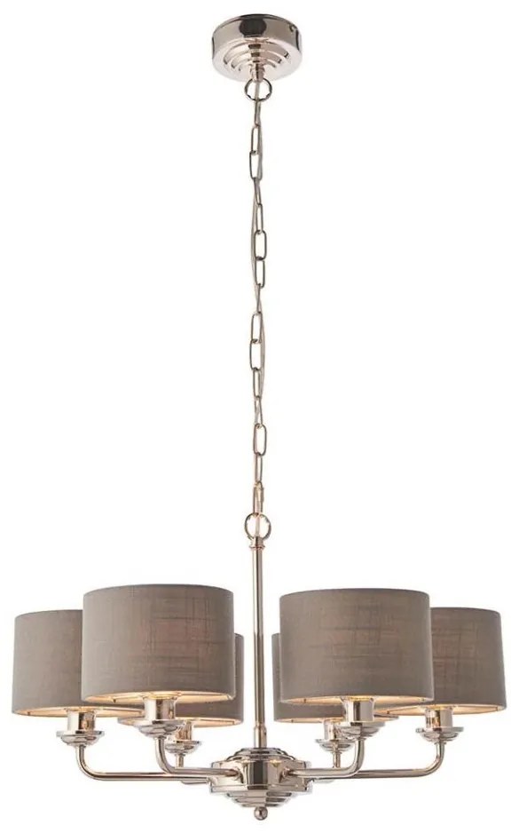 Endon 94381 - Csillár láncon HIGHCLERE 6xE14/28W/230V szürke/fényezett króm