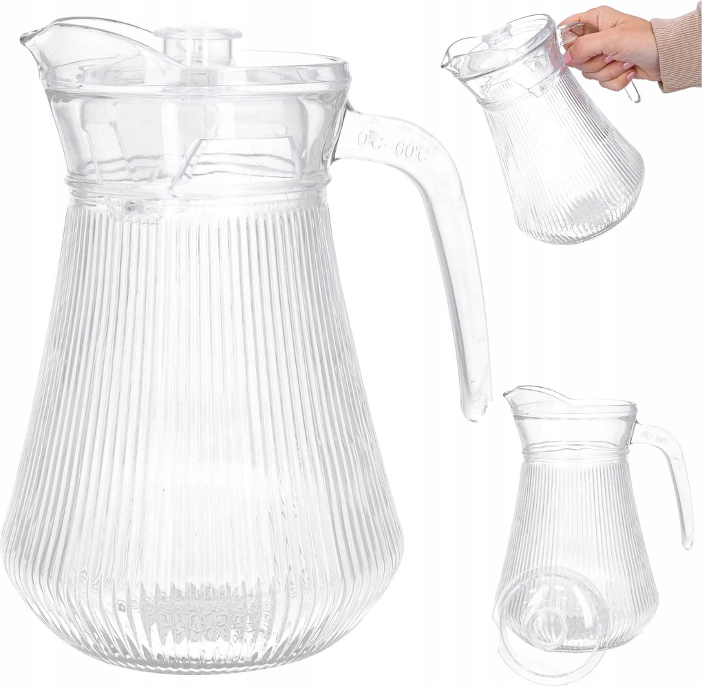 Gyümölcslé kancsó üveg víz fedővel 1,5l vízhez