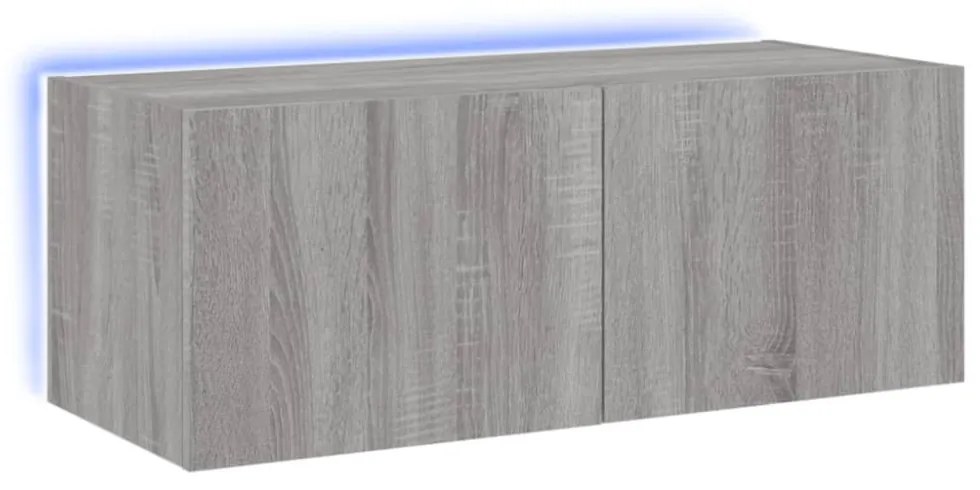 szürke sonoma színű fali TV-szekrény LED-del 80x35x31 cm