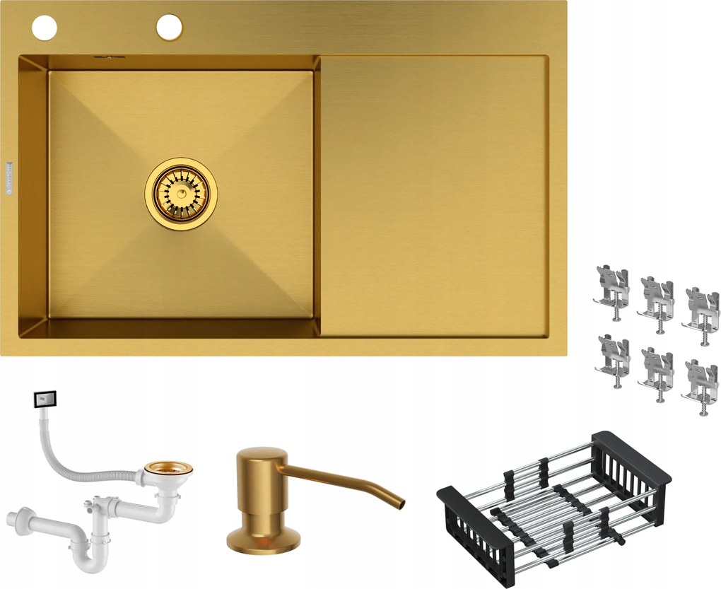Acél Mosogató Egymedencés Arany Csepegtető Szárító Adagoló BARI78L