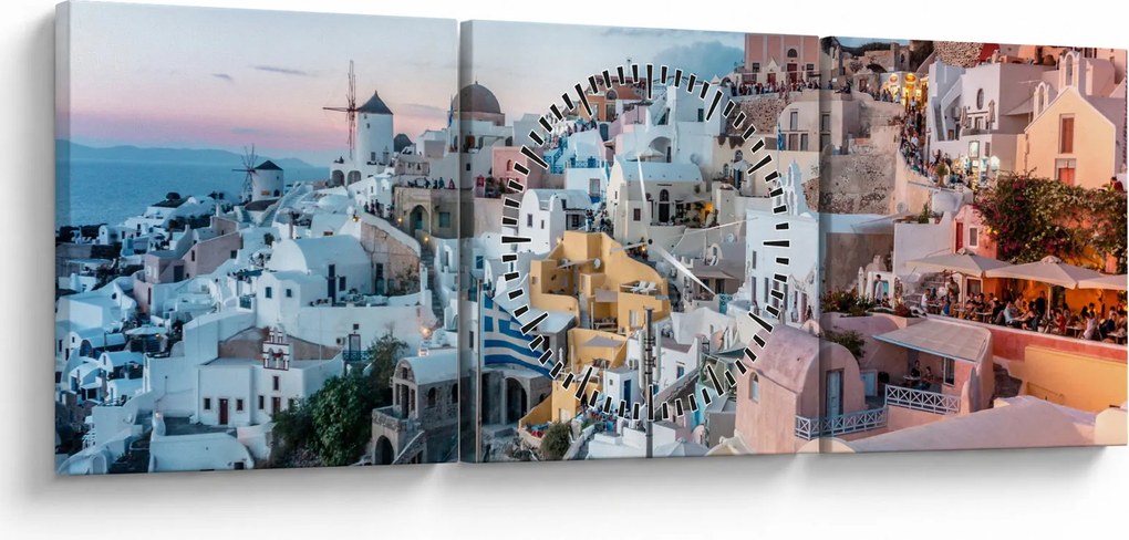 Kép - Alkonyat Santoriniban (órával) (90x30 cm)