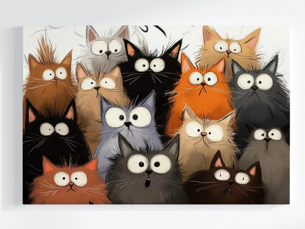 Canvas Vászonkép Őrült Vicces Rémült Macskák Rajzfilm 60x40