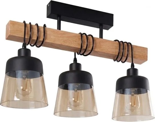 BRILAGI - Ráépített csillár WOOD GLASS 3xE27/60W/230V fenyő/fekete/füstbarna