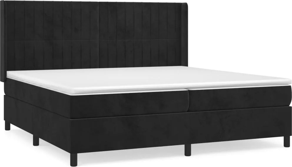vidaXL fekete bársony rugós ágy matraccal 200x200 cm