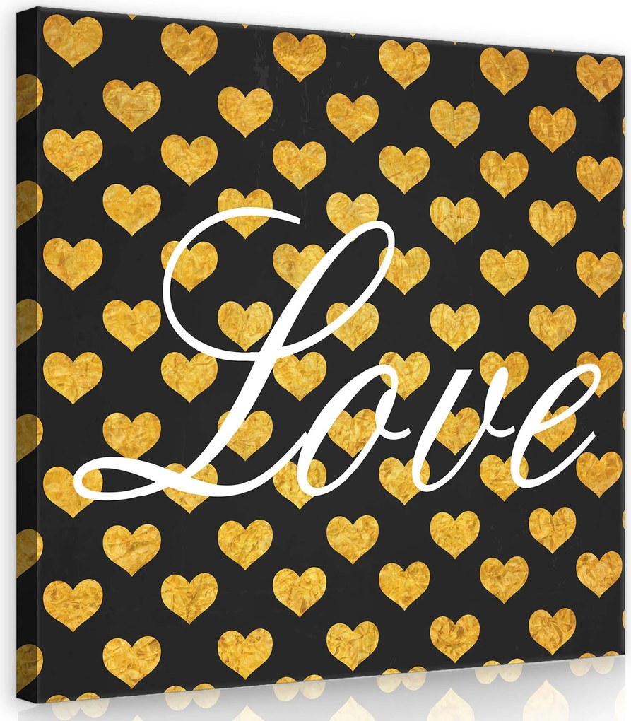 Vászonkép 80x80 Szerelem szív arany fekete fehér romantika érzések dekoratív