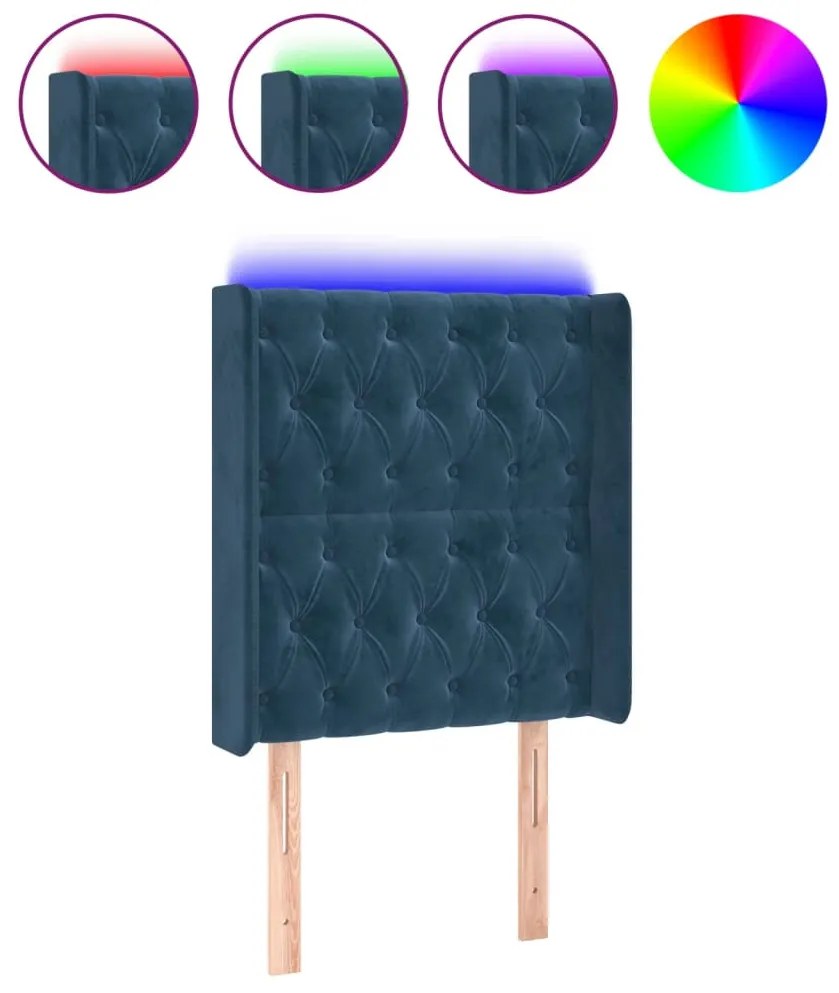 sötétkék bársony LED-es fejtámla 83x16x118/128 cm