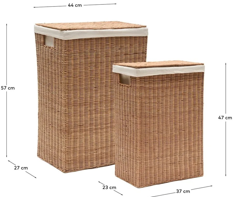 Natúr színű rattan szennyeskosár szett 2 db-os Indali – Kave Home