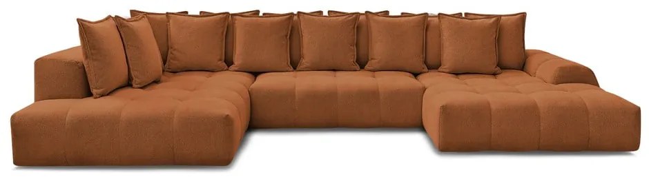 Terrakotta színű zsenília kinyitható-tárolóhelyes sarokkanapé (bal oldali-U alakú) Everest – Bobochic Paris