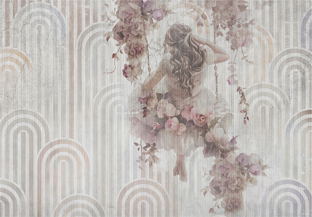 Vinil Tapéta Flizelin Barna Nő A Hintában Vintage 368x254