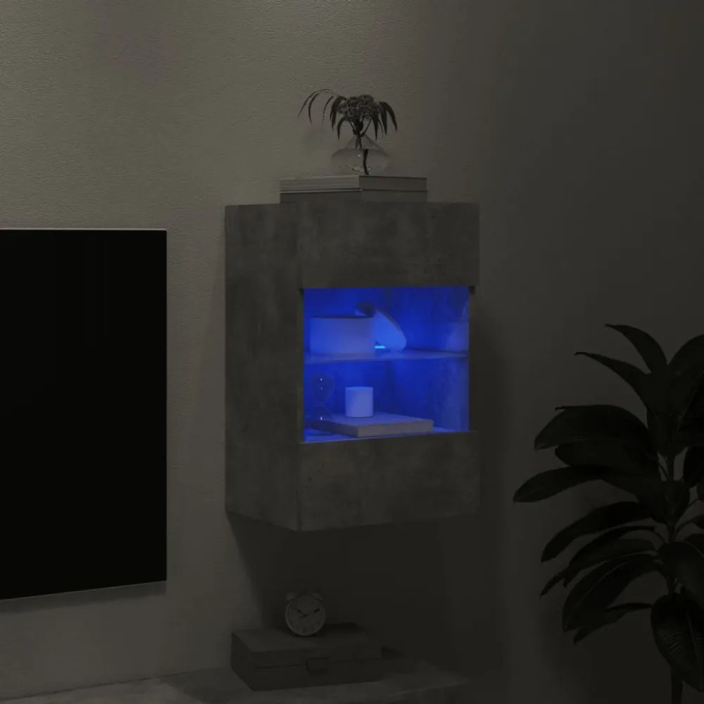 betonszürke falra szerelhető TV-szekrény LED-del 40x30x60,5 cm
