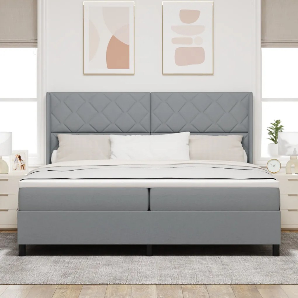 Boxspring Ágy Matraccal & LED Fény Szürke 200x200 cm Szövet