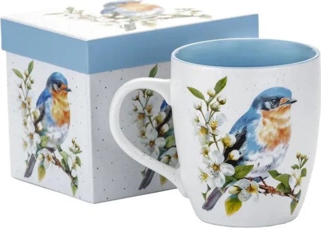 Porcelán bögre madárral és virágokkal 740 ml elegancia kávé tea