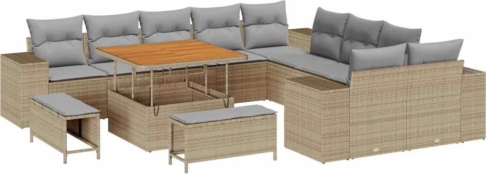 vidaXL Kerti Kanapé Szett párnával 13 pcs Bézs polirattan