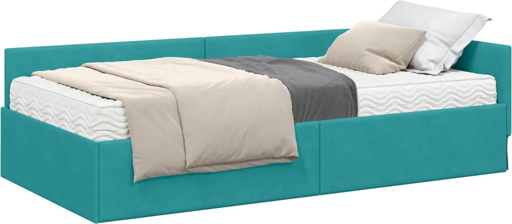 vidaXL Sarok Ágykeret Matraccal Egyéb fejtámlával 2 pcs Zöld Bársony