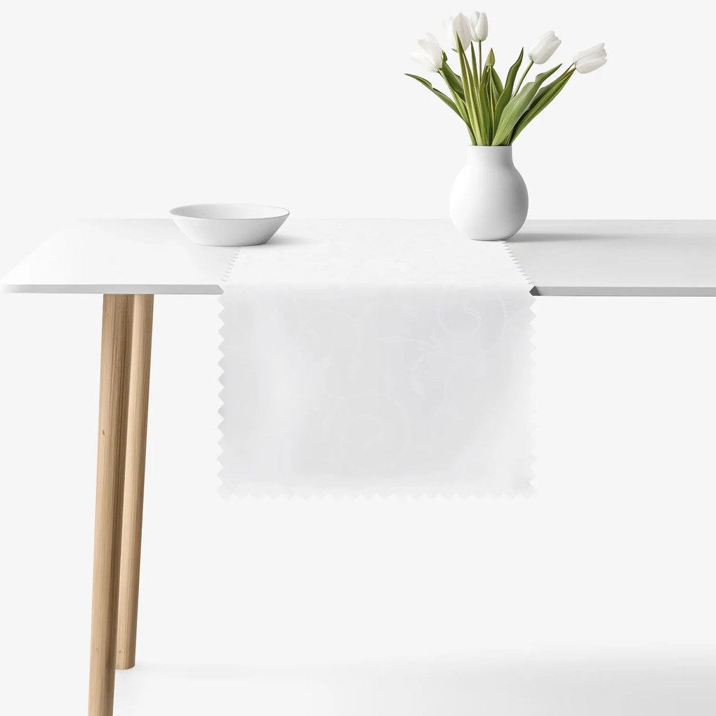 Goldea ünnepi teflonos asztali futó - fehér nagy ornamentekkel ékesített 50x120 cm
