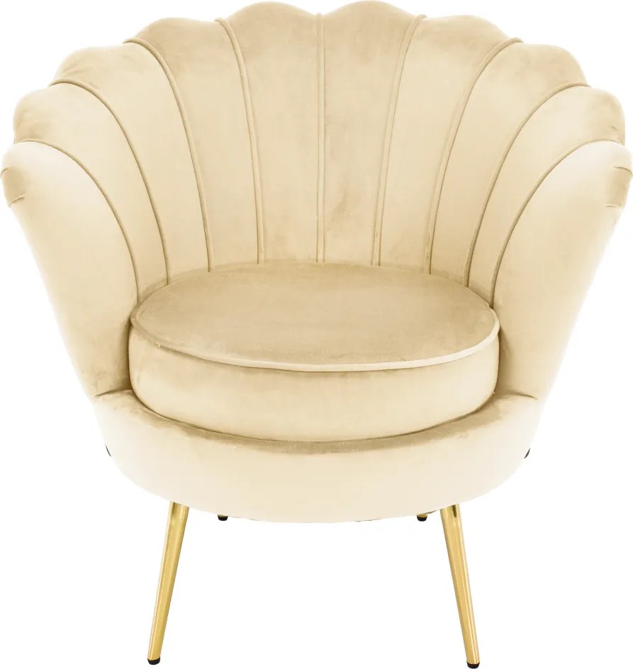 Art-deco stílusú fotel, bézs Velvet szövet/gold arany króm, NOBLEO