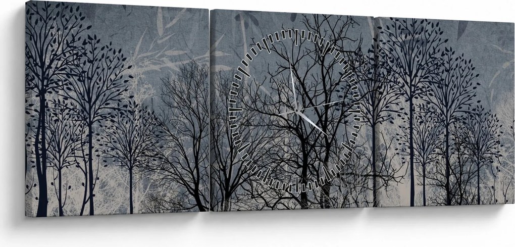 Kép - Fa sziluettek levelekkel (órával) (90x30 cm)