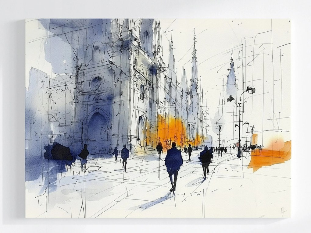 Vászonkép Canvas Rajz Vonal Város Utca Emberek Mozgás Nyüzsgés 100x75