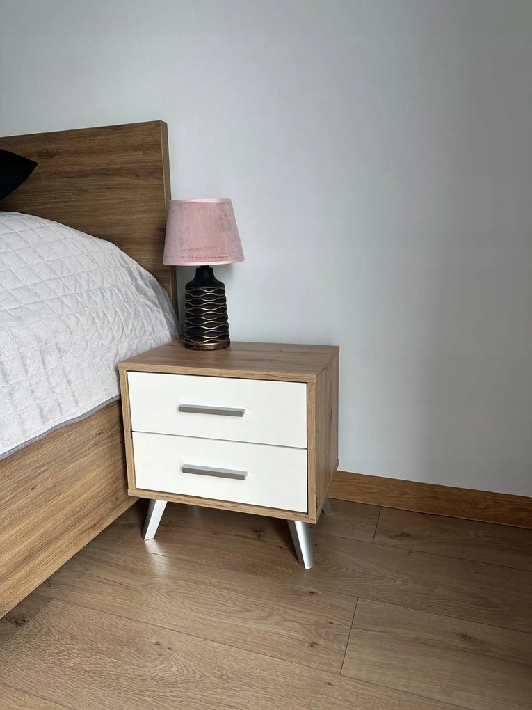 éjjeli asztal 45cm artisan 2 fiókos fehér matt