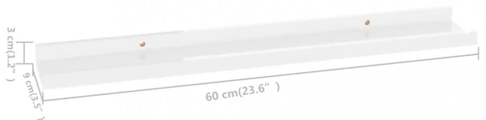 4 db magasfényű fehér fali polc 60 x 9 x 3 cm