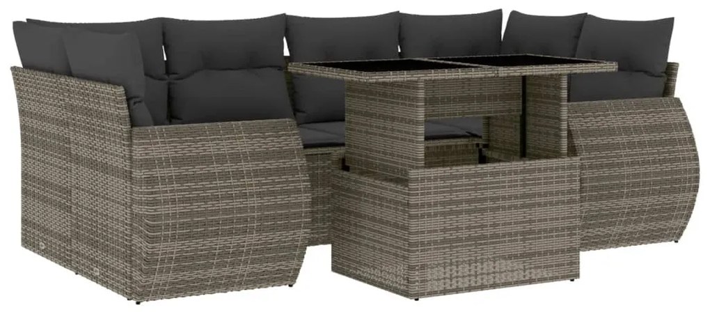 7 részes szürke polyrattan kerti ülőgarnitúra párnákkal