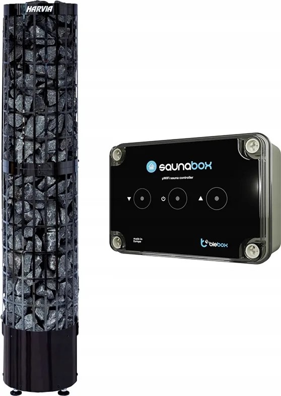 Szauna kályha Harvia Cilindro PC66E 6,6kW Black Steel és BleBox SaunaBox