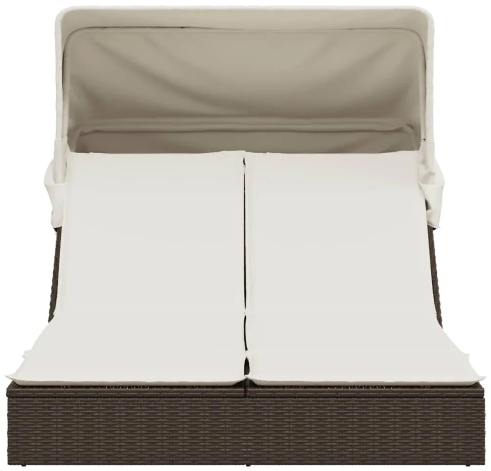 Barna polyrattan dupla napozóágy tetővel és párnával