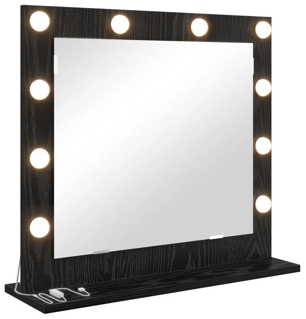 LED világítással rendelkező sminktükör fekete tölgy 60x55x18 cm