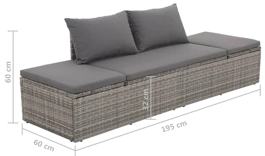 szürke polyrattan kerti ágy 195 x 60 cm