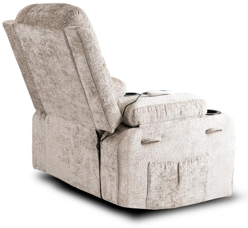 Elektromosan Vezérelhető Masszázsfunkciós Relaxfotel Bézs Szövet Kárpittal. BOX 2