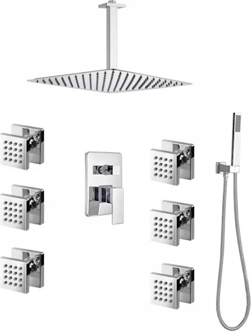 Falsík Alatti Zuhanyszett Hidromasszázs Króm Esőztető 25 cm