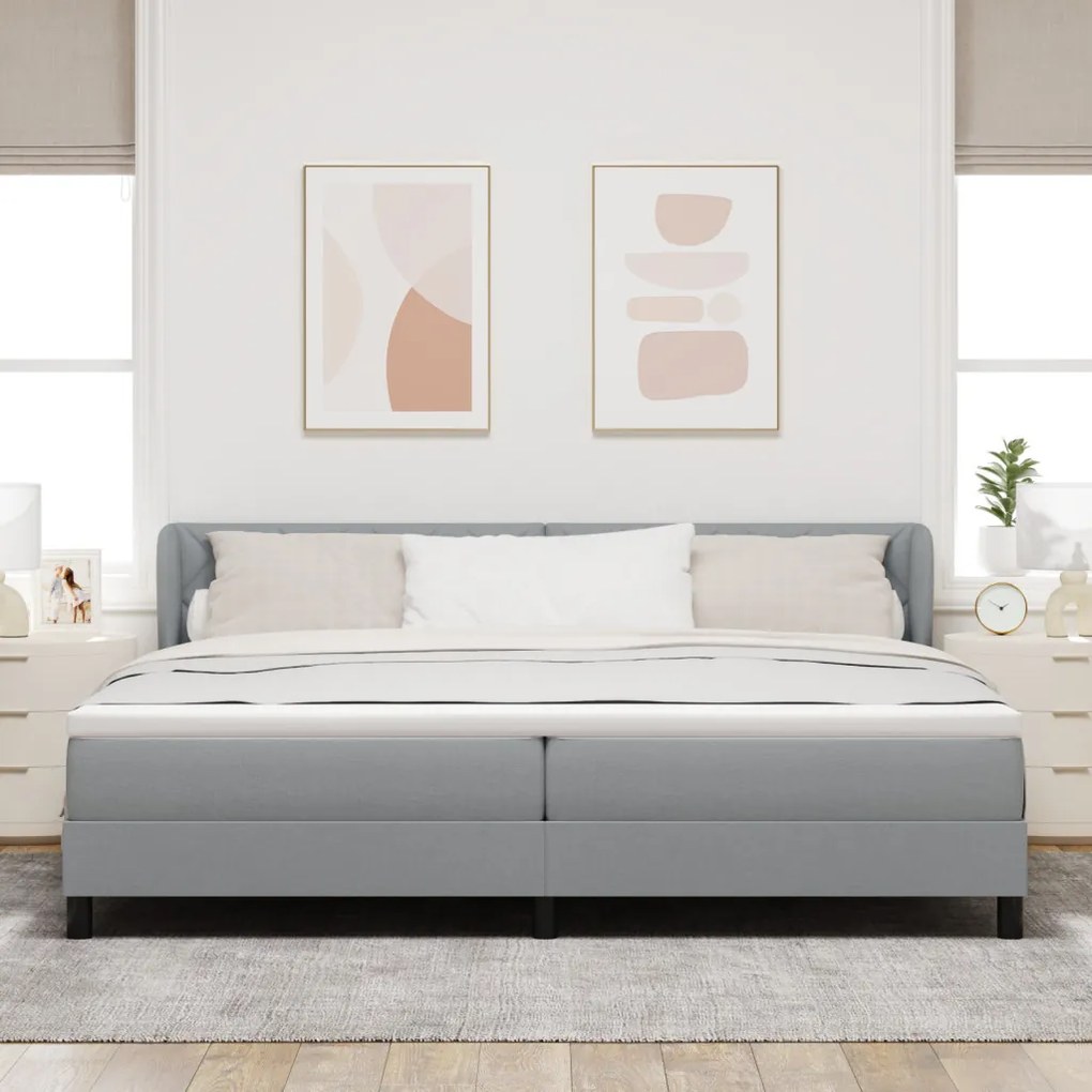 Boxspring Ágy Matrac nélkül Világosszürke 200x200 cm Szövet