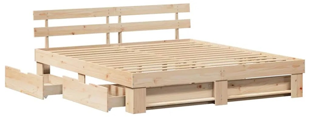 Ágykeret fejtámlával fiókkal Barna 200 x 200 cm Tömör fenyőfa