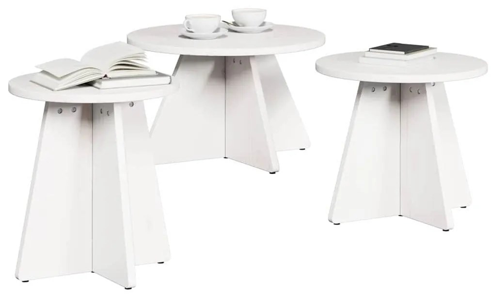 Dohányzóasztal 3 pcs Fehér 49 x 49 x 30 cm Tömör fenyőfa