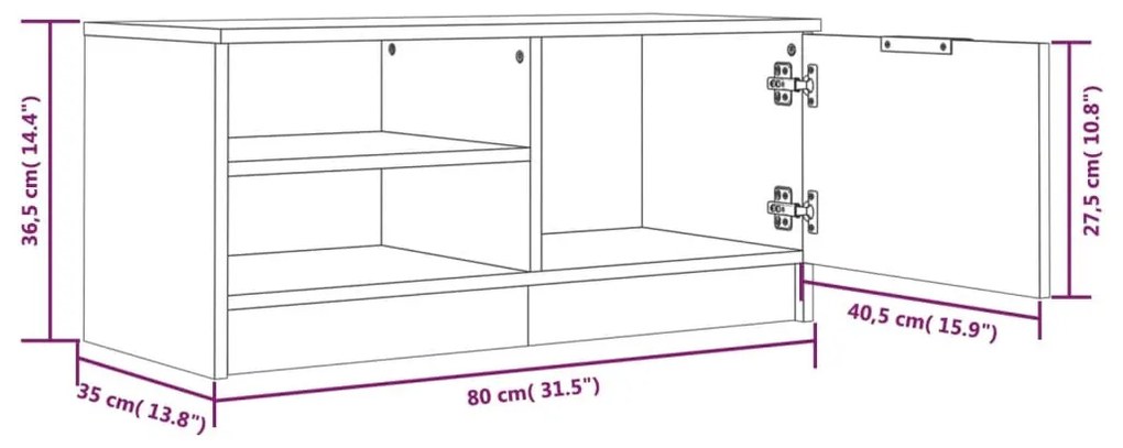 2 db fehér szerelt fa TV-szekrény 80 x 35 x 36,5 cm