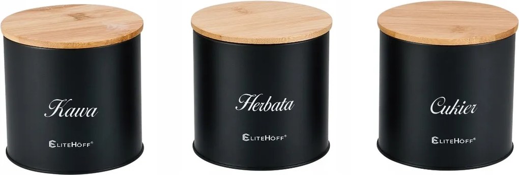 Funkcionális Szett 3 Tartály Cukor Kávé Tea Elitehoff 6037 Fekete