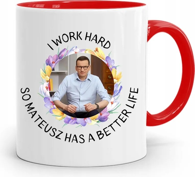 Piros Politikus Bögre Mateusz Morawiecki Miniszterelnök fényképes nyomtatással