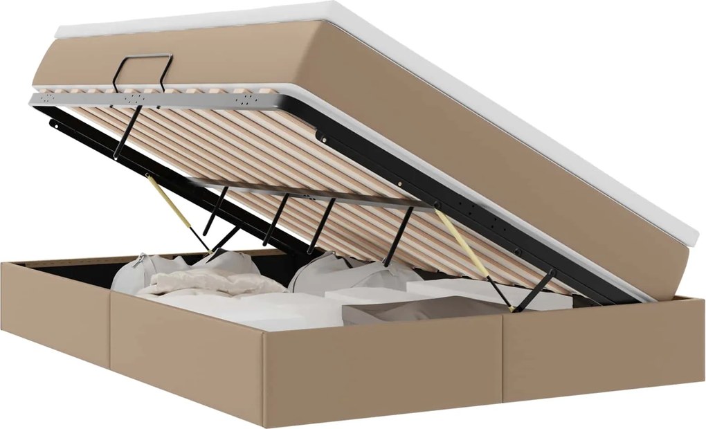 vidaXL Ágy tárolóval és matraccal Cappuccino 140 x 190 cm Műbőr