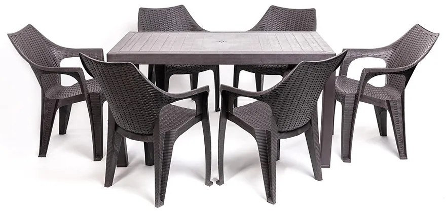 Santorini II New 6 személyes kerti bútor szett, antracit-barna asztallal, 6 db Tavira rattan székkel N
