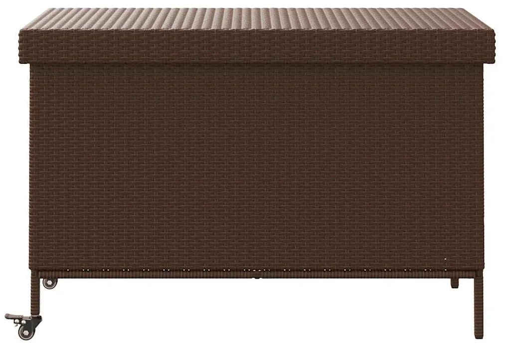 barna polyrattan kerti tárolóláda kerekekkel 110x55x73 cm