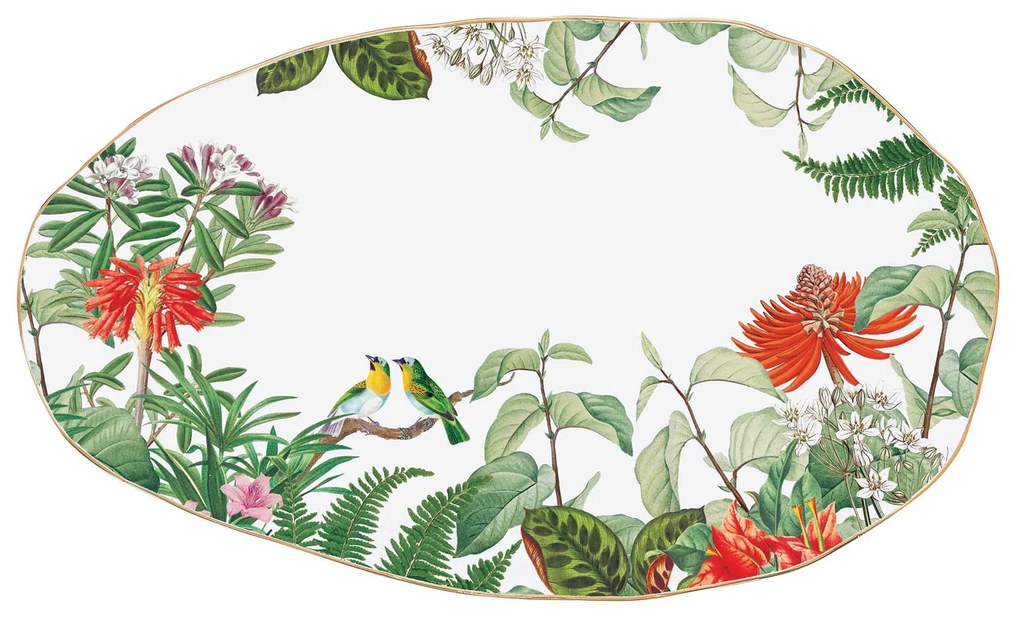 Trópusi mintás porcelán kínáló tál ovális Exotica