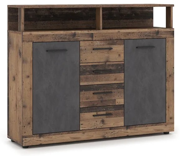 LUNA MIDI B Komód 2 ajtó/4 fiók Old wood/ szürke színben
